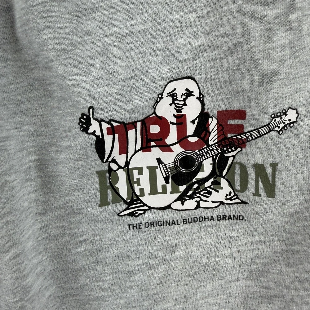 True Religion Sweatpants Mens Medium Gray Branded Jogger Fleece Buddha Logo